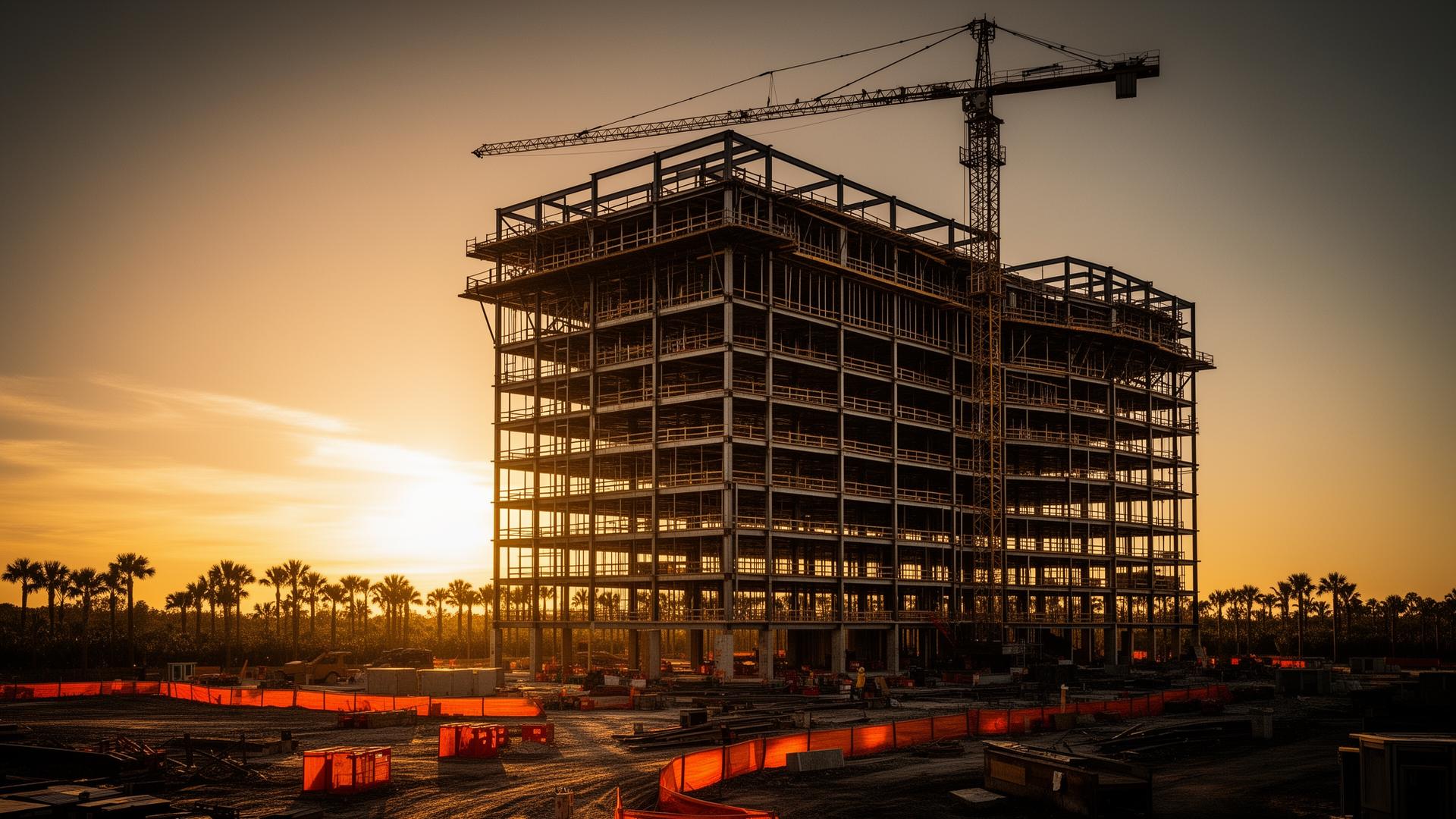 Construction site at sunset in Jacksonville Florida